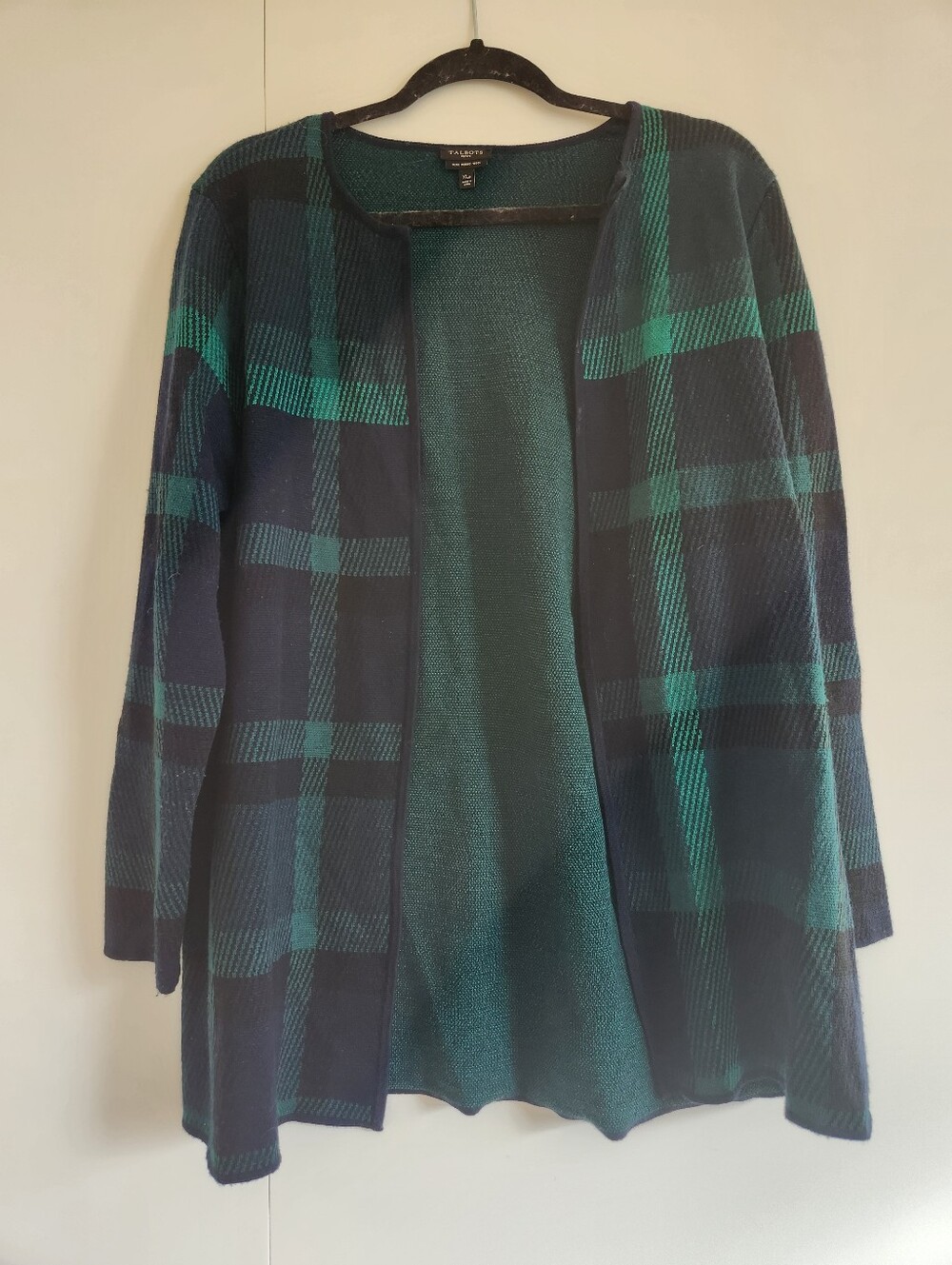 Talbots Women’s Open Front Pure Merino Wool Buffalo Plaid Sweater Cardigan XLP
